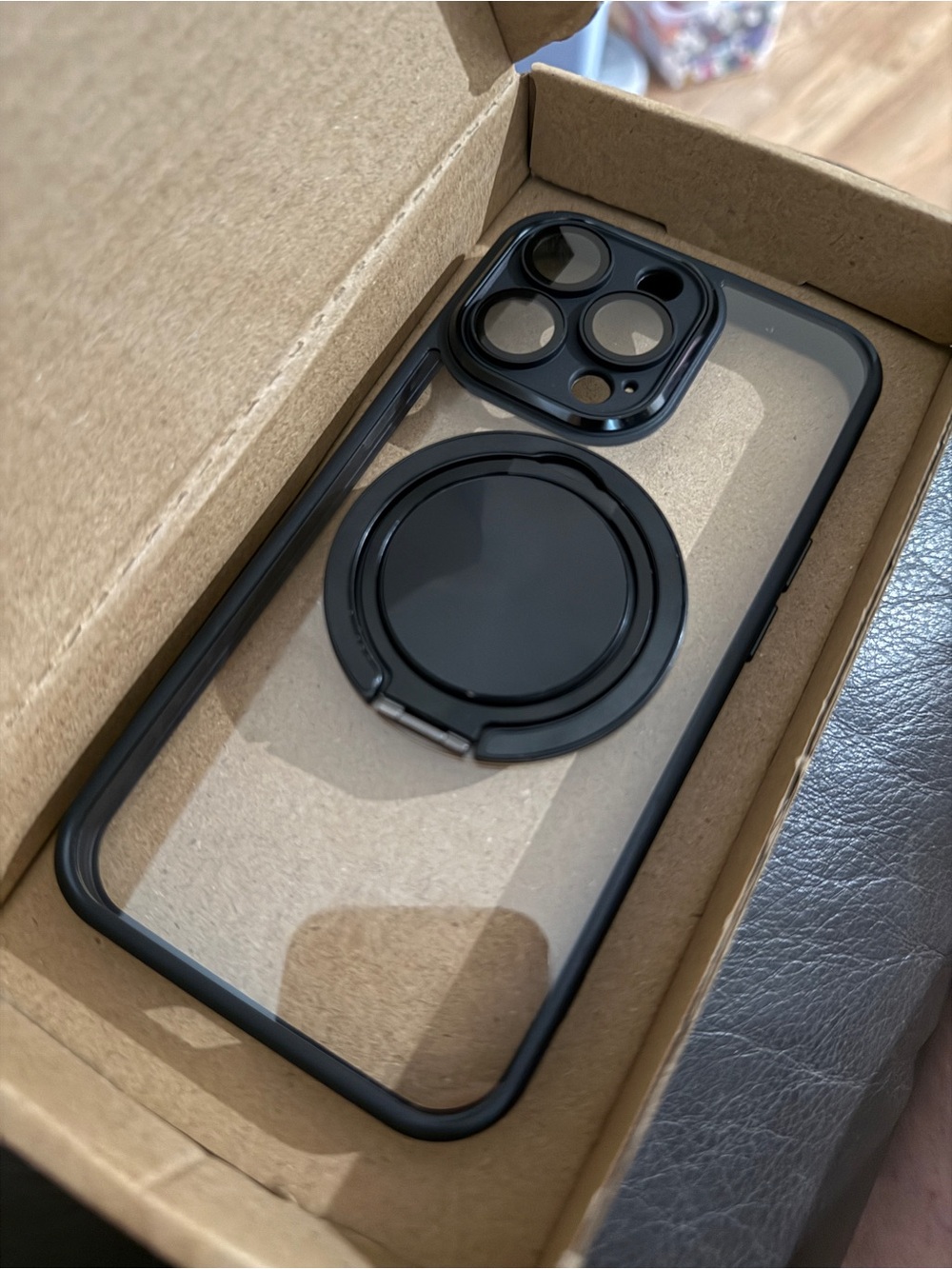 Clear Flxlite Phone Case with Black Bumper and 360 Ring Stand